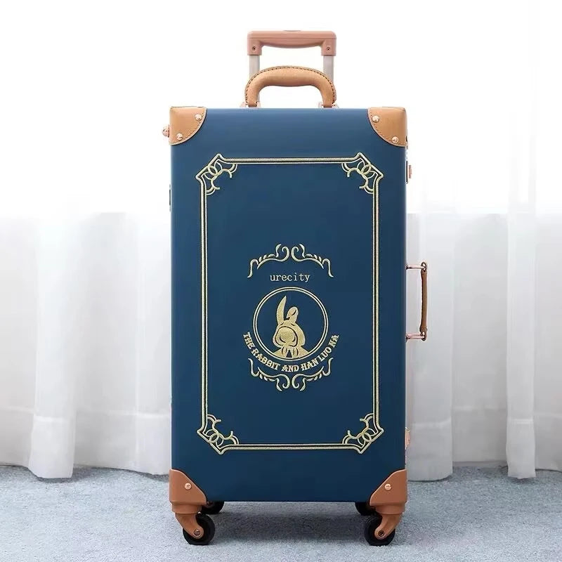 Luggage Hand Embroidered Rolling Travel Set — Blue | KIMLUD