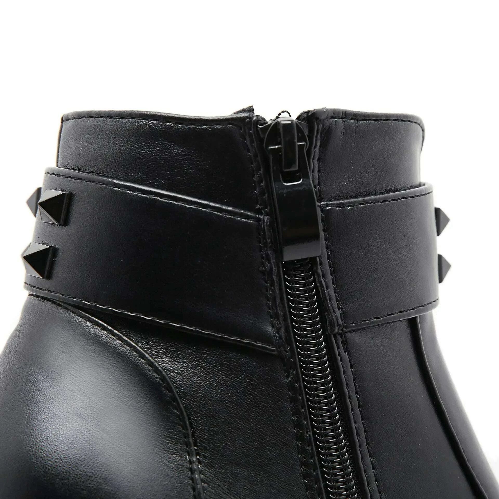 KIMLUD, Gothic Black Ankle Boots For Women Plus High Heel Female Shoes Lace-Up Nigh Club Black Sexy Rivets Short Bootsrd5, KIMLUD Womens Clothes