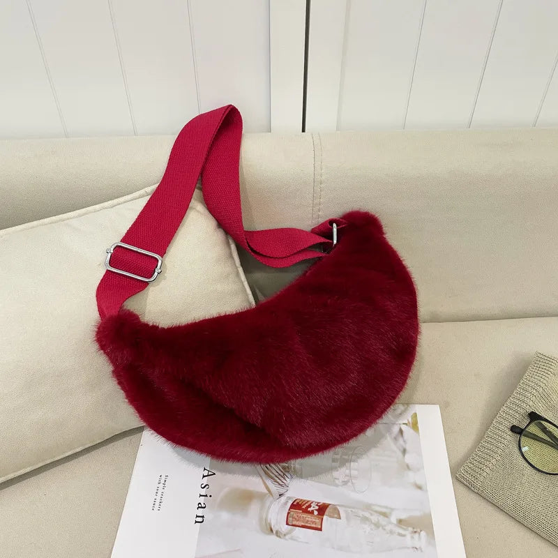 Soft Plush Shoulder Underarm Bags Fluffy Solid Color Bags Purse Autumn Winter Handbag Women Lady Fashion Storage Pouch 2025 New