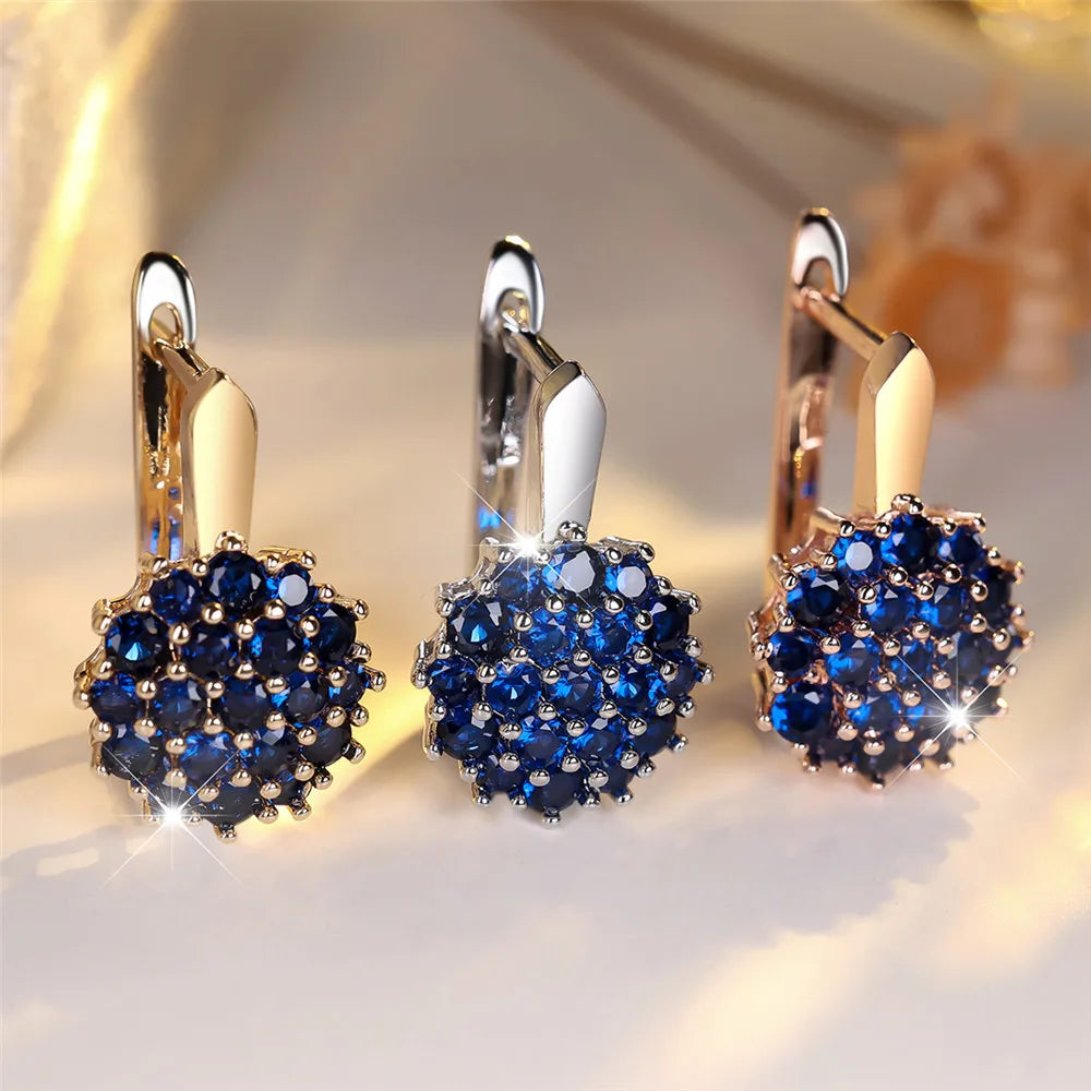 Crystal Hoop Earrings Sunflower Zircon — Blue | KIMLUD