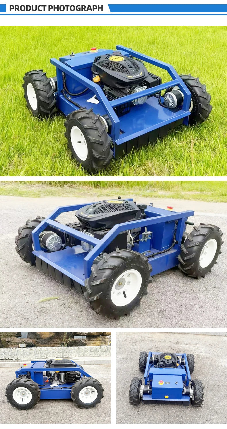 Powder-Coated Steel Robot Lawn Mower Remote-Controlled — Blue | KIMLUD