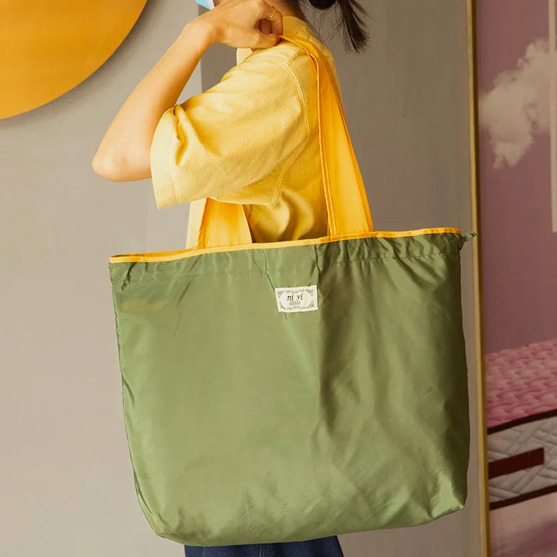 1-Pack Reusable Shopping Bag, Large Capacity Foldable Drawstring Eco-friendly Storage Bag, Casual Shopping Shoulder Bag