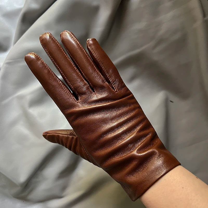 Leather Gloves Genuine Lambskin Short Black | KIMLUD
