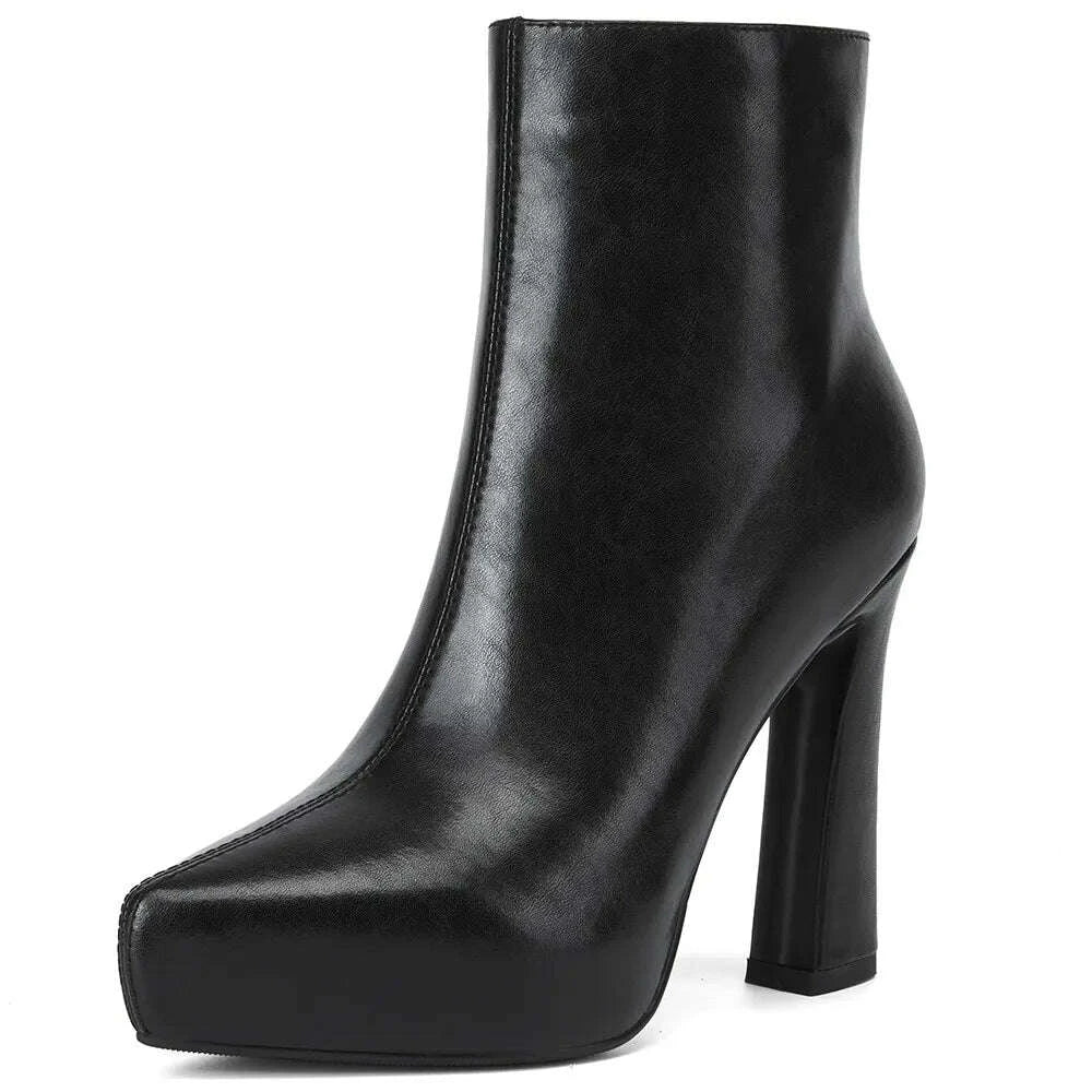 KIMLUD, MILI-MIYA New Arrival Middle Splicing Women Cow Leather Ankle Boots Pointed Toe Thick Heels Zippers Solid Color Handmade, KIMLUD Womens Clothes