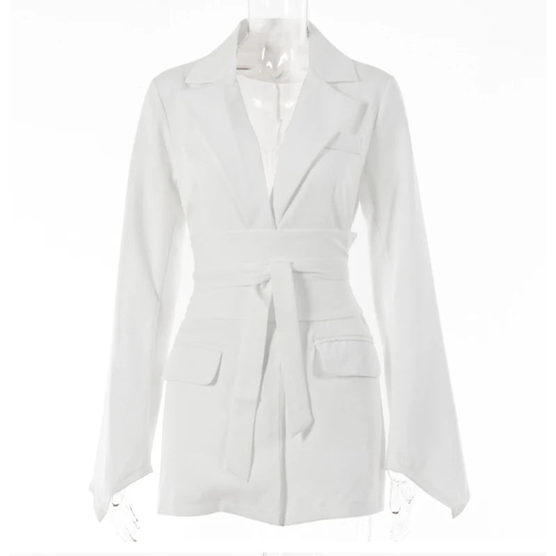 Cotton Lace Up Long Coat With Lapel Neck And Shoulder Pads — Beige | KIMLUD