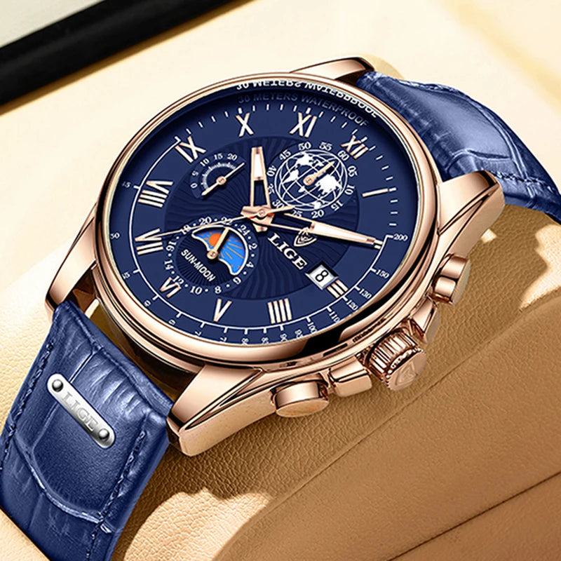 LIGE Fashion Automatic Date Men Quartz Watches Top Brand Luxury Male Clock Chronograph Sport Mens Wrist Watch Relogio Masculino