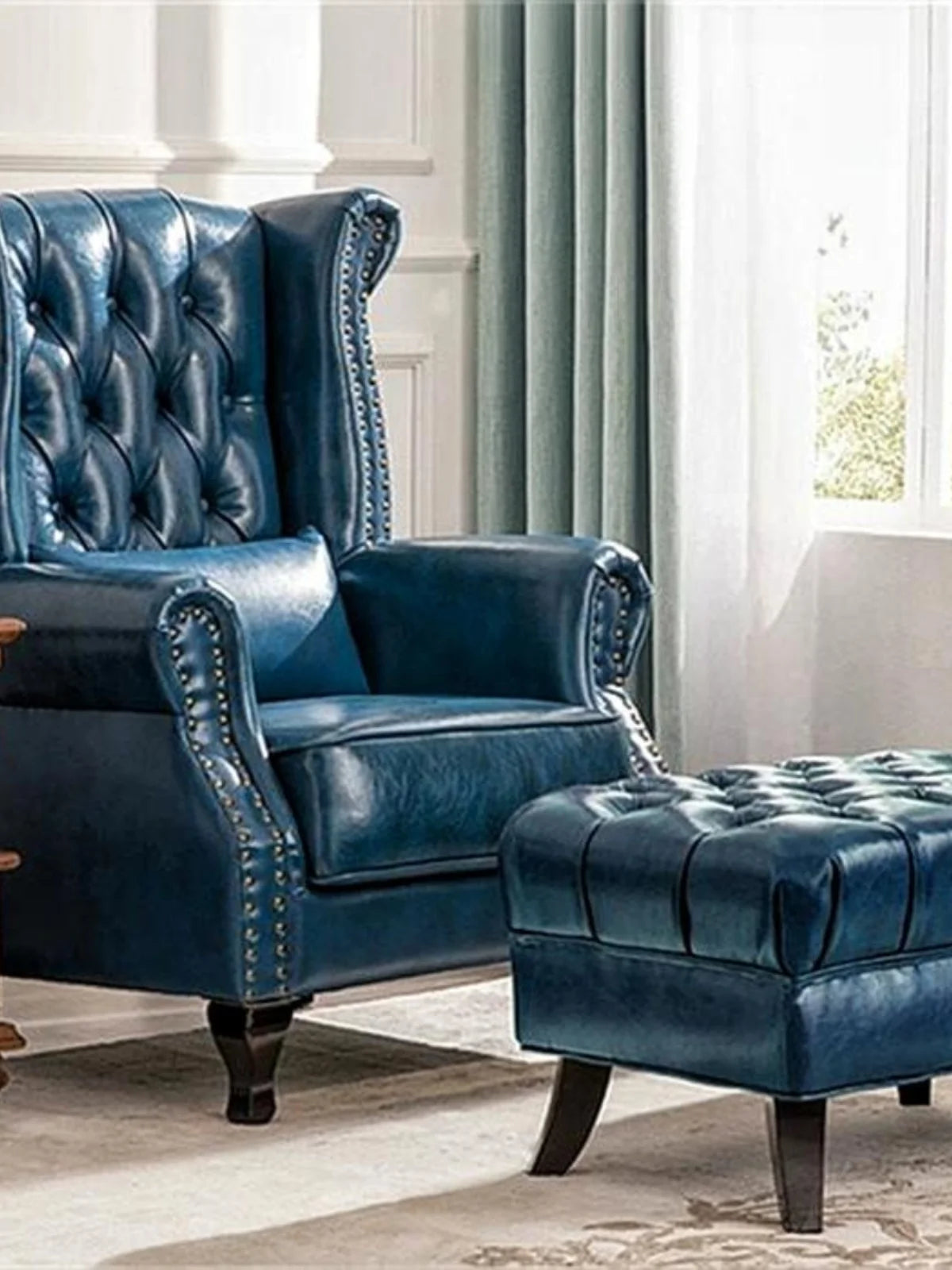 Leather Chesterfield Armchair With Nailhead — Black | KIMLUD