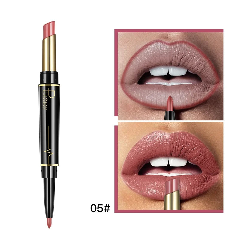 Double Ended Lip Liner and Lipstick 2 in 1, Waterproof Matte Long Lasting Smooth Lip Pen, Nude Lip Makeup for Women