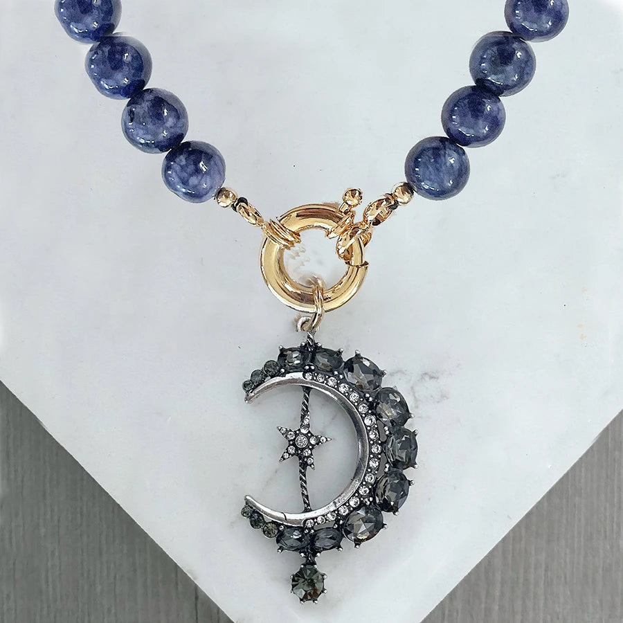 Silk Beaded Knotted Necklace — Aquamarine | KIMLUD