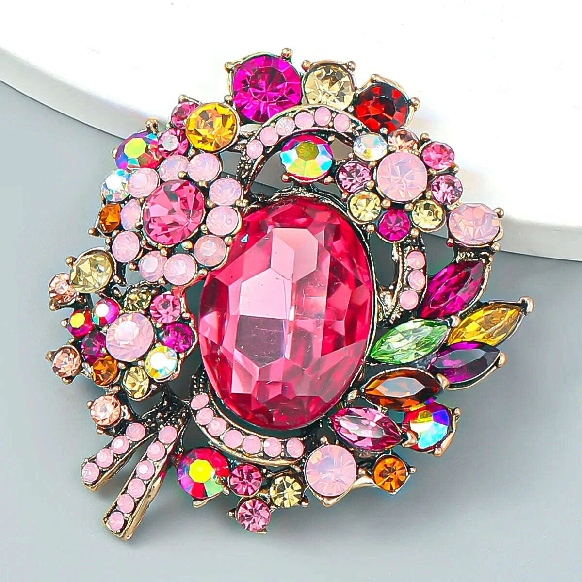 KIMLUD, SKEDS Luxury Big Size Women Colorful Rhinestone Badges Brooch Exaggerated Decoration Boutique Shiny Jewelry Accessories For Lady, KIMLUD Womens Clothes