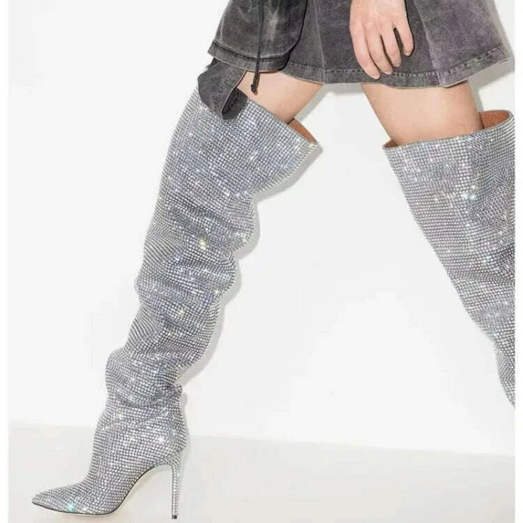 KIMLUD, 2025Women's New European and American Fashion Show Starry Sky High-heeled Rhinestone Pointed Nightclub Four Seasons Boots, KIMLUD Womens Clothes