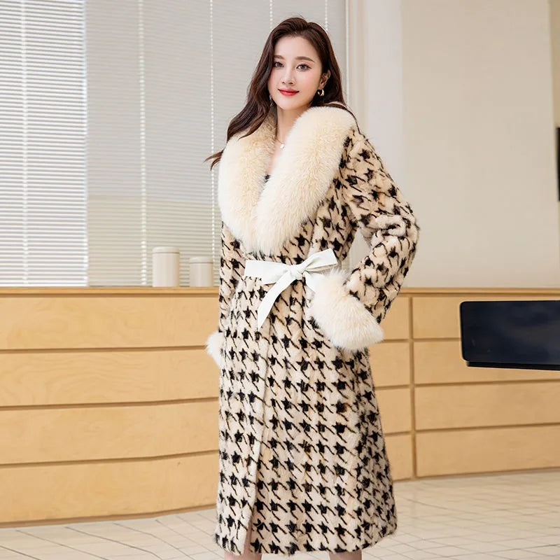 Women's Long Thickened Oversized Fox Fur Collar Warm Genuine Mink fur Coat Fashion New high quality Real Fur Coat