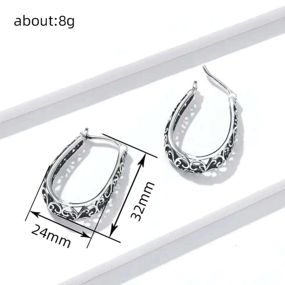 Retro Hollow Carved Scroll Filigree Teardrop Shape Hoop Earrings Oval Loop Earrings for Women Bohemian Party Statement Jewelry