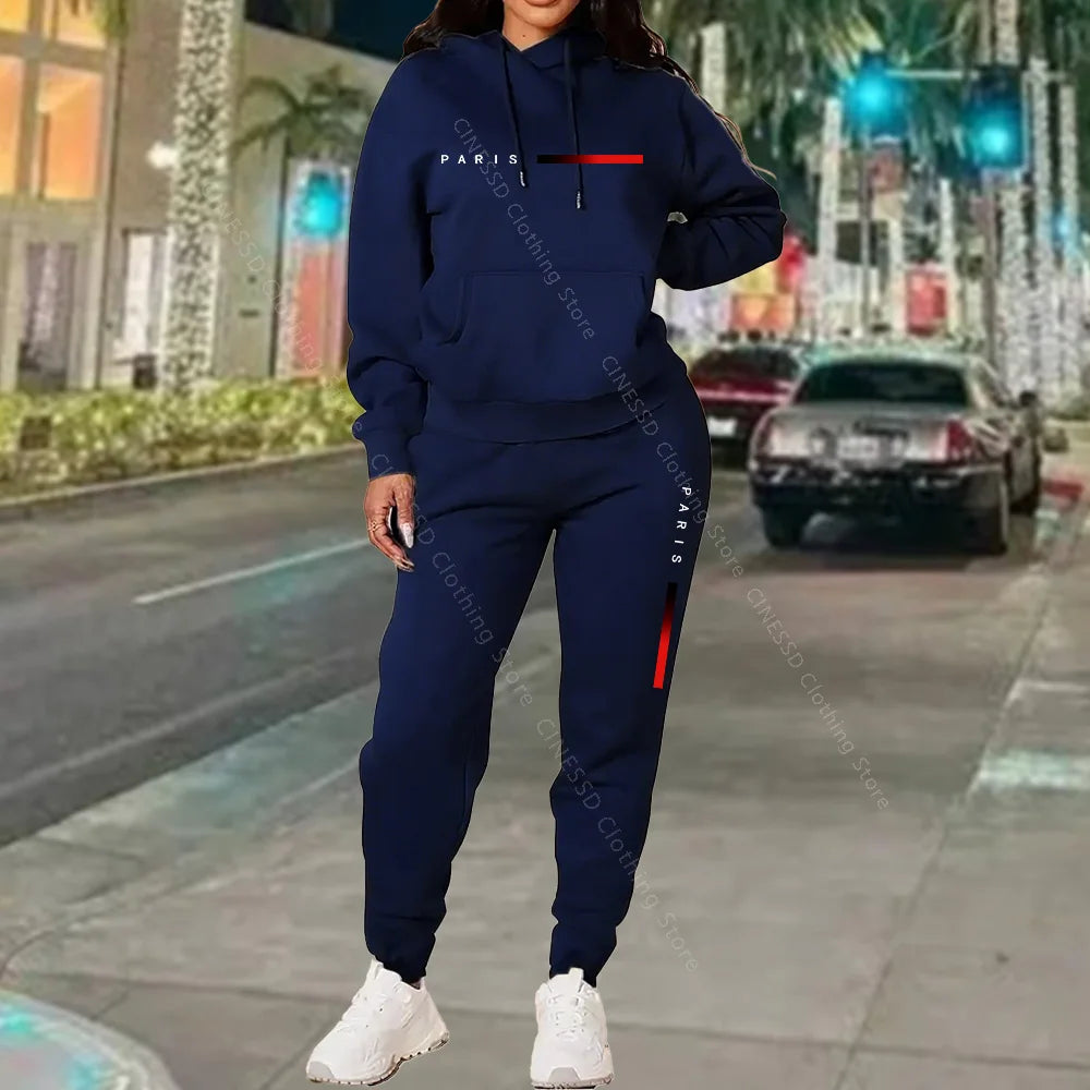 Paris Letter Print Hoodie and Pants Set — Cream | KIMLUD