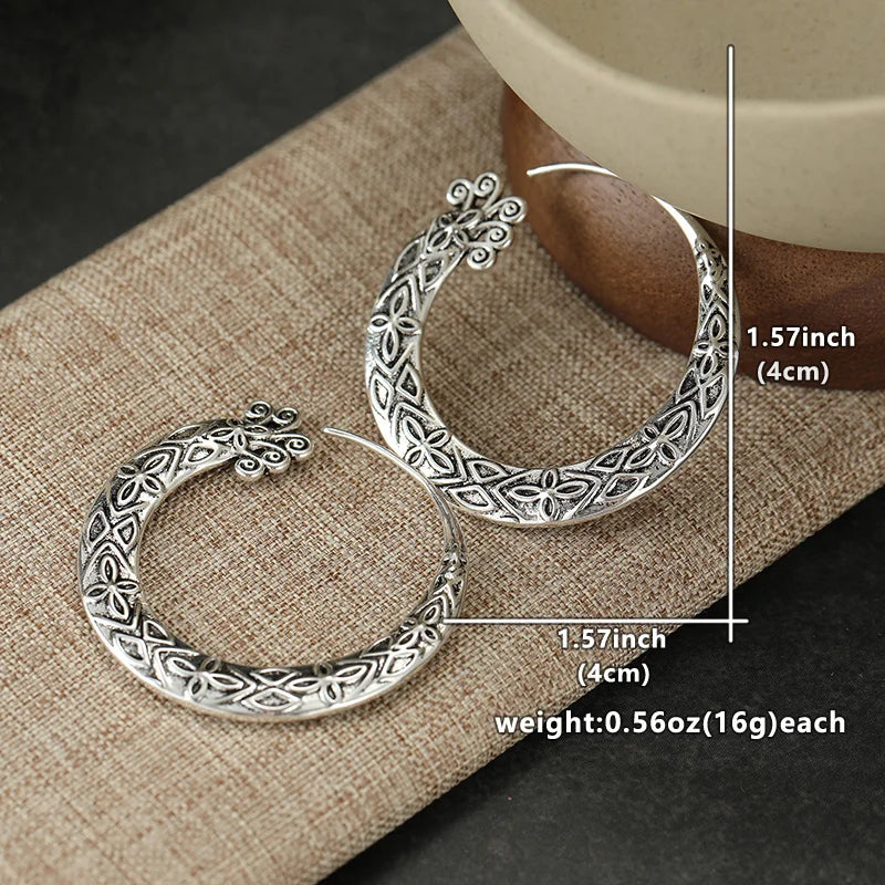 Crescent Hoop Earrings – Bohemian Style Retro Pattern – Copper | KIMLUD