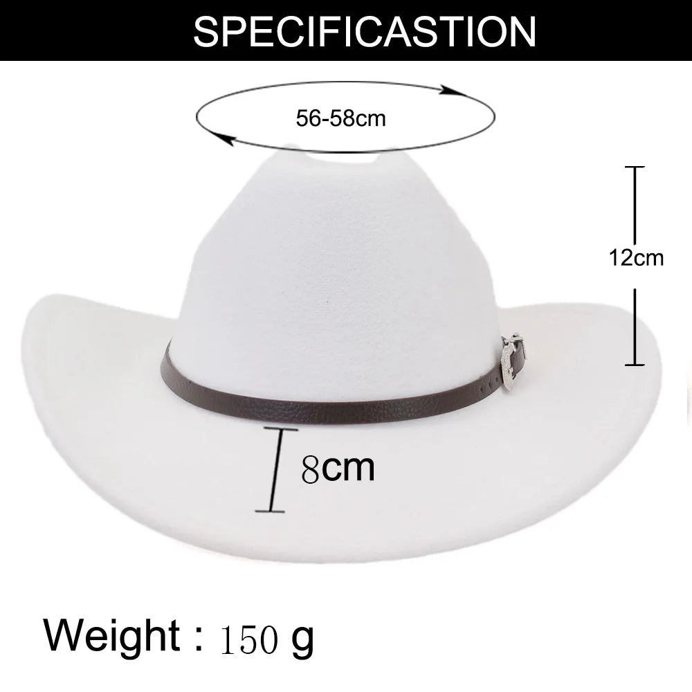Felt Western Cowboy Hat With Black Belt — Black | KIMLUD