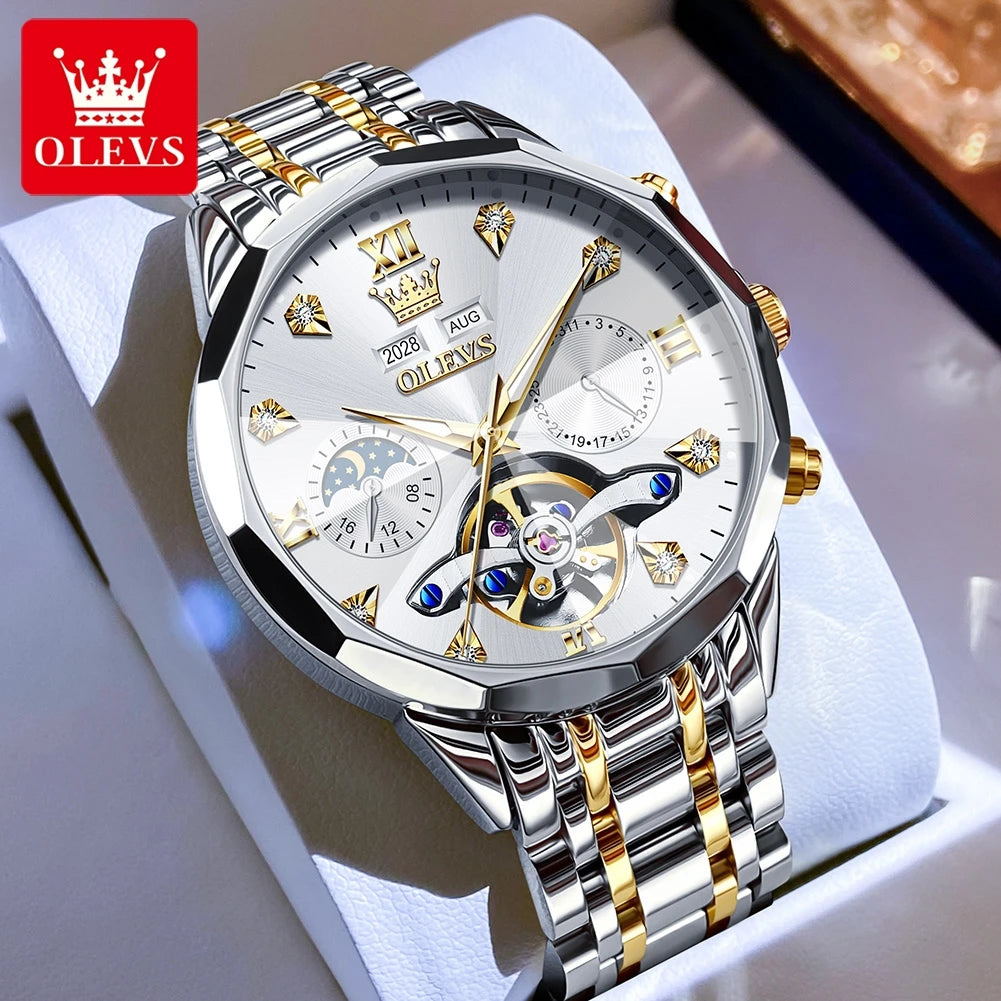 OLEVS 6621 Men Watch Top Brand Moon Phase Watch for Men Dual Calendar Display Original Watches NEW