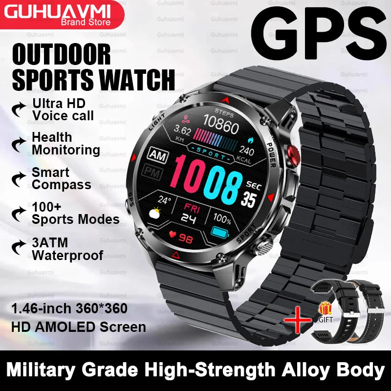 2025 New Outdoor Sport Smart Watch Men HD AMOLED Screen Six Star GPS Positioning Heart Rate Bluetooth Call IP69/5ATM SmartWatch
