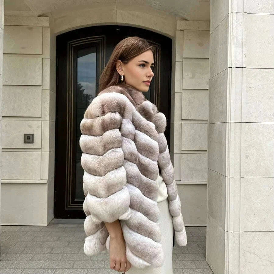 KIMLUD, Natural Rabbit Fur Coat Women Chinchilla Colored Real Fur Coat Women Furry Jacket Women New Arrivals Hot Selling, KIMLUD Womens Clothes