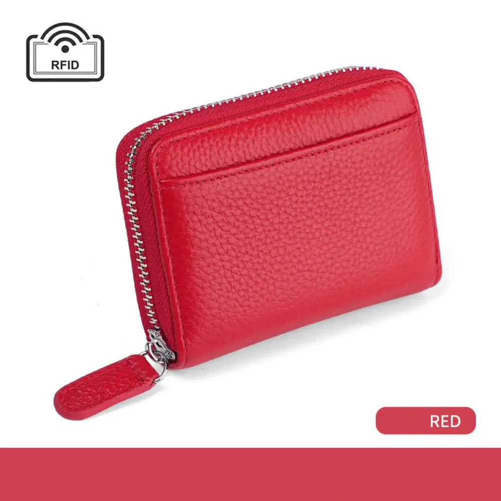 Genuine Leather Credit Card Holder Wallet RFID-Blocking — Black | KIMLUD