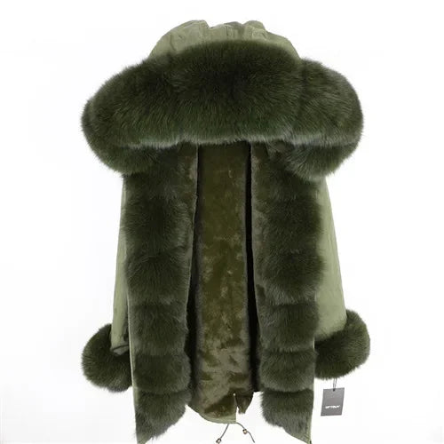 OFTBUY 2024 Fashion Winter Jacket Women Real Fur Coat Natural Real Fox Fur Collar Loose Long Parkas Big Fur Outerwear Detachable