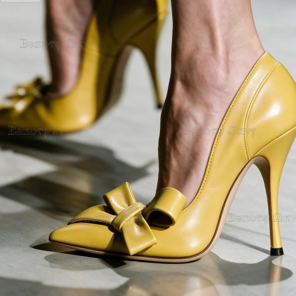 Pointed Toe Pumps – Red Bow Knot – Pointed Toe Silhouette – Red | KIMLUD