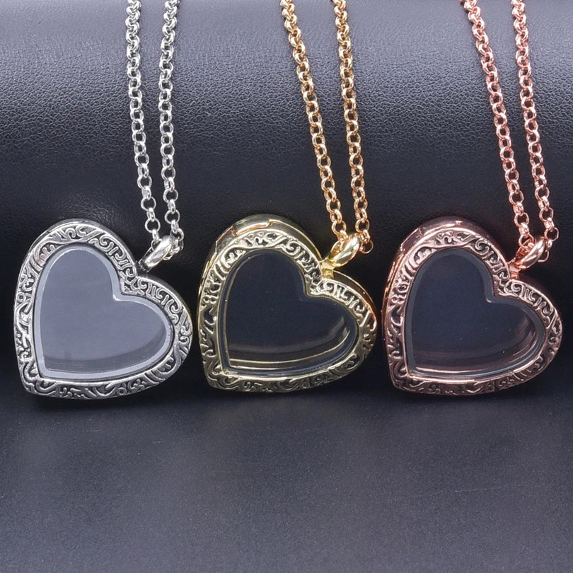 Silver-Tone Heart-Shaped Glass Reliquary Locket Pendant With Antique Filigree Keepsake Window — Silver | KIMLUD