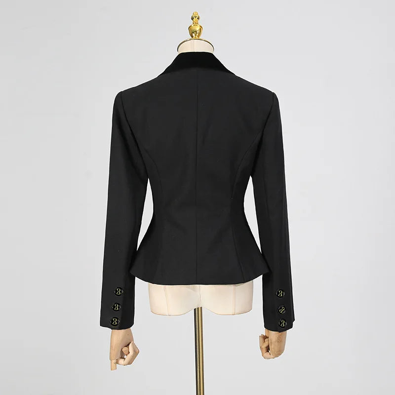 KIMLUD, Fashion Trendy Style Fashion Black Blazer Coat for Women 2025 Autumn New Metal Button Slim Fit High-end Short Suit Jacket, KIMLUD Womens Clothes