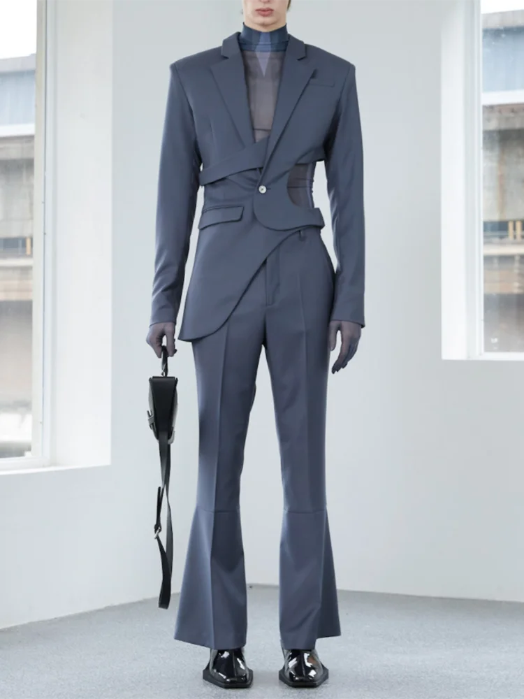 VGH Solid Hollow Out Casual Irregular Blazers For Women Notched Collar Long Sleeve Spliced Button Temperament Blazer Female New - KIMLUD