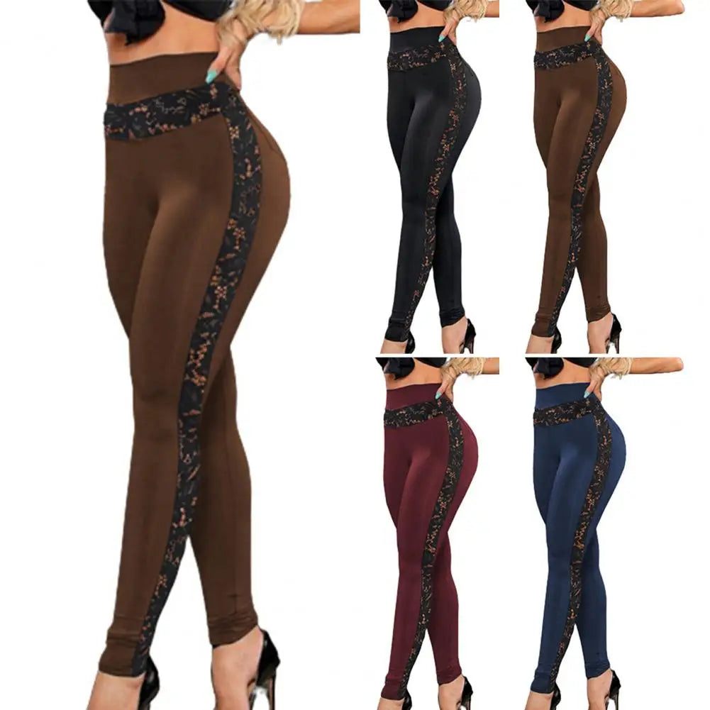 Women Yoga Pants Lace Patchwork Pure Color Sport Leggings Lift Hip Breathable Soft Workout Pants Female Clothes For Daily Wear