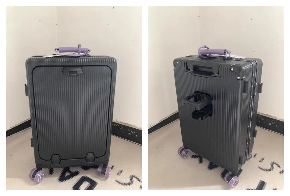 Aluminum Front-Opening Carry-On Luggage — Deep Navy With Mint Accents | KIMLUD