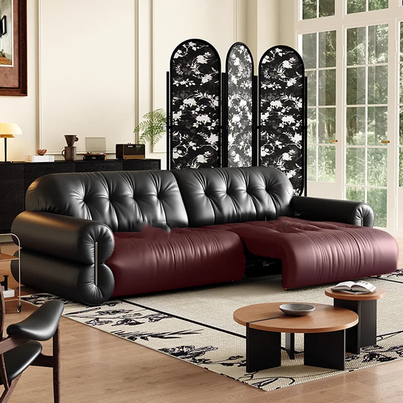 Leather Minimalist Modern Sectional Sofa With Smart Features — Black | KIMLUD