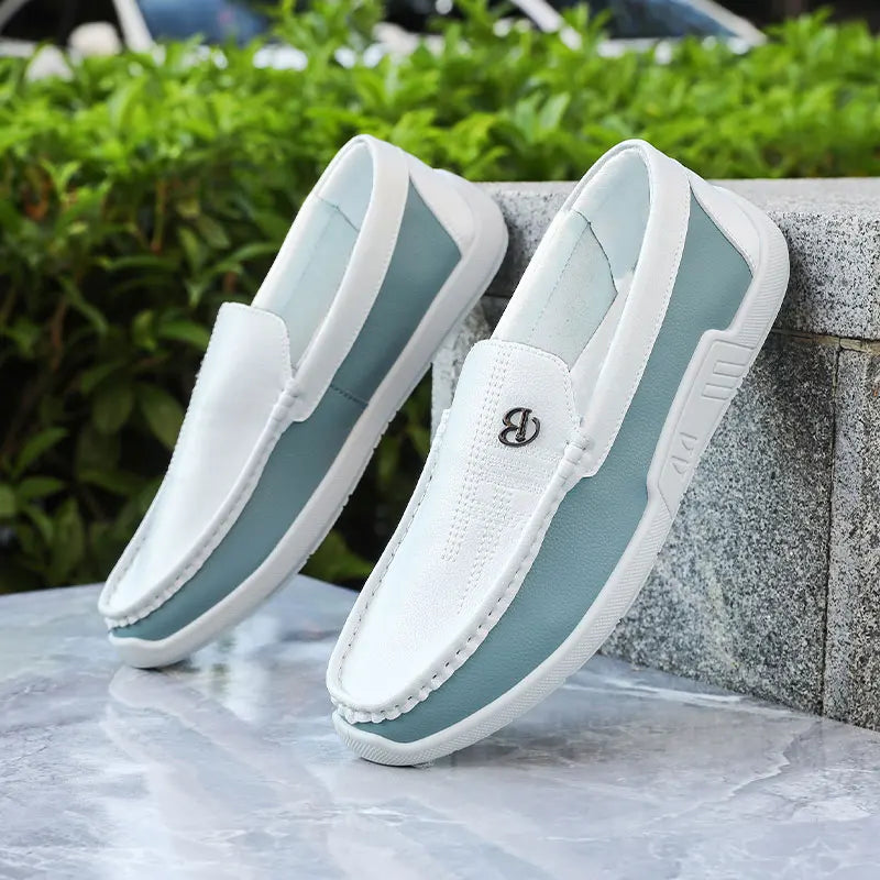 Men's Slip-On Loafers – Color Block – White Blue | KIMLUD