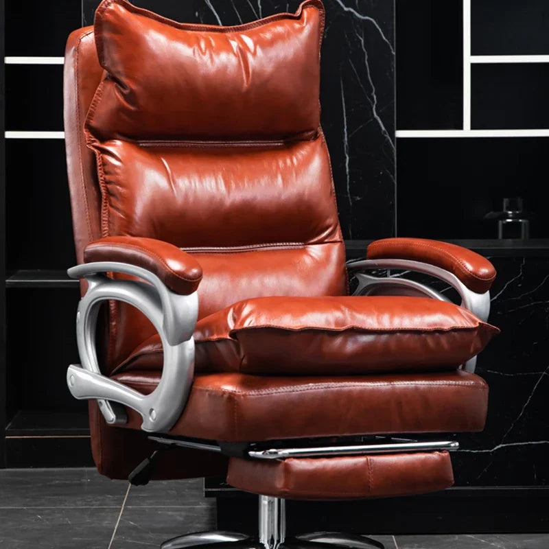 Leather Executive Chair Ergonomic High Back 135-Degree Footrest Recliner With Lumbar Massage — Black | KIMLUD
