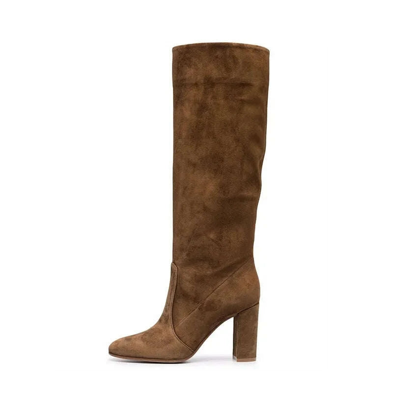 KIMLUD, High Heels Knee High Women's Boots Snow Warm Long Boots Woman Shoes Winter 2025 Sexy Suede Shoes Dress Pumps Mujer Chelsea Botas, KIMLUD Womens Clothes