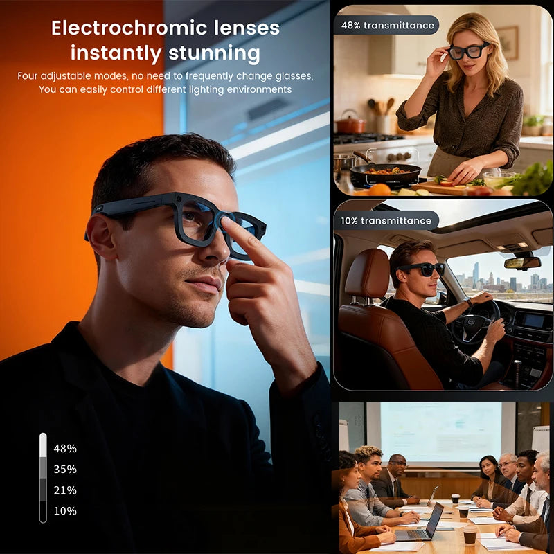 Photochromic Smart Glasses HD Photo Video Translation — Black | KIMLUD
