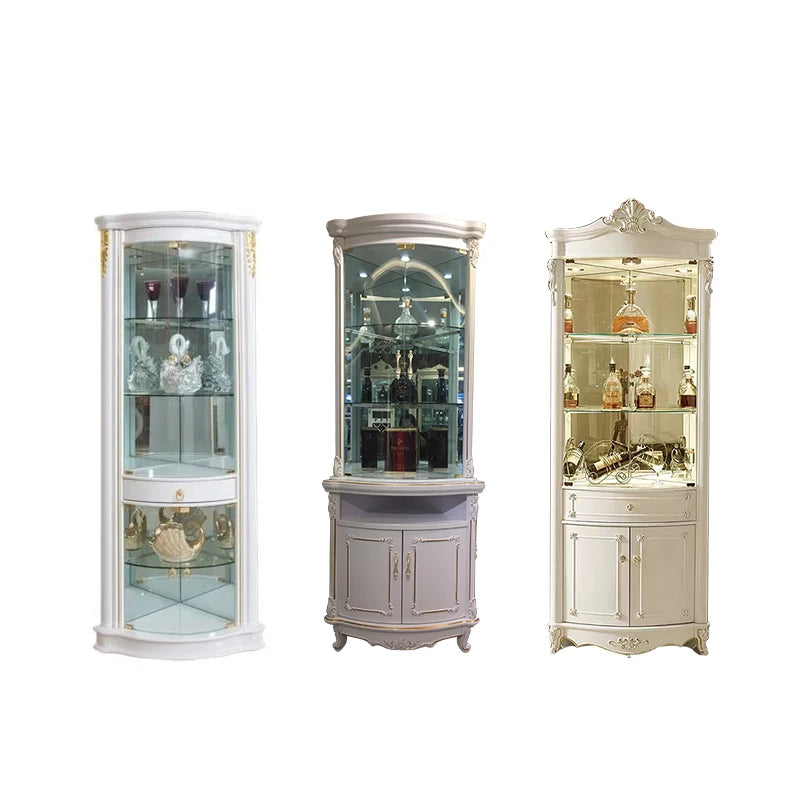 Wooden Wine Cabinet Sideboard With Glass Display — Ivory-White | KIMLUD