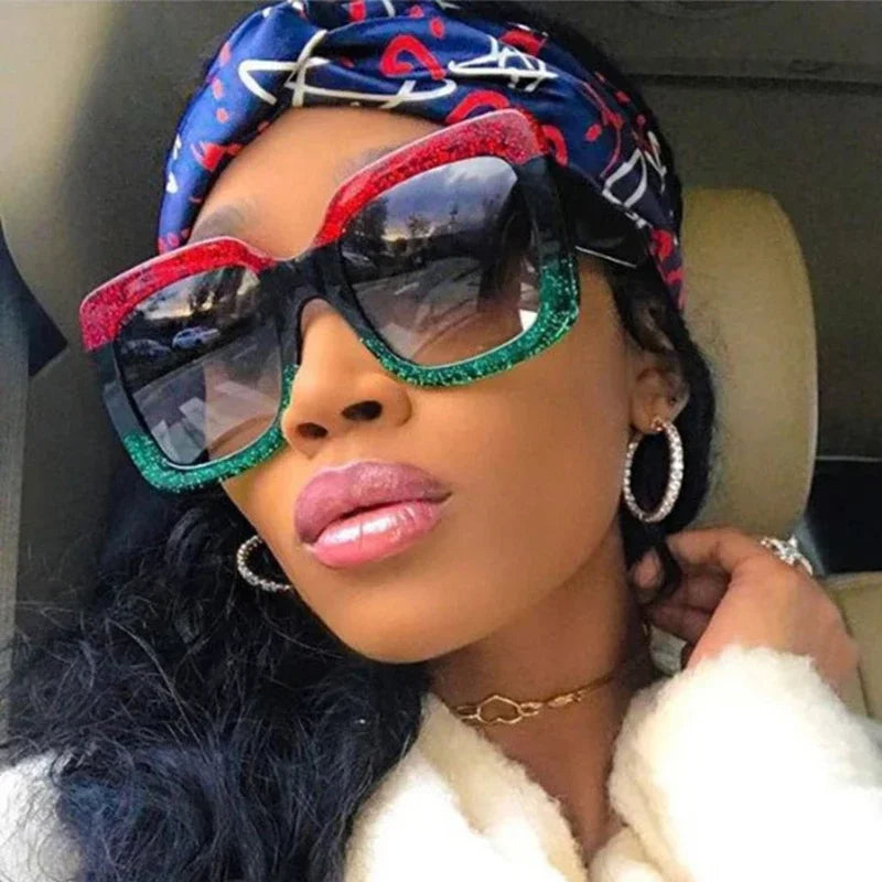 Oversized Glitter Plastic Sunglasses — Multicolor | KIMLUD