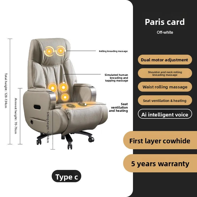 Genuine Leather Executive Office Chair Massage — Cream | KIMLUD