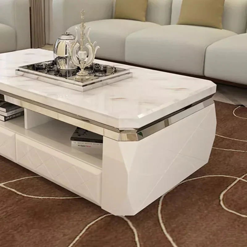 Nordic Coffee Table With Drawers And Hidden Storage — White | KIMLUD