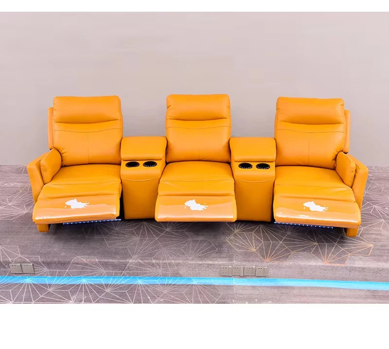 A High Quality Home Theater Recliner Leather Cinema Chair Theatre Seats With Cup Holder and Storage Box