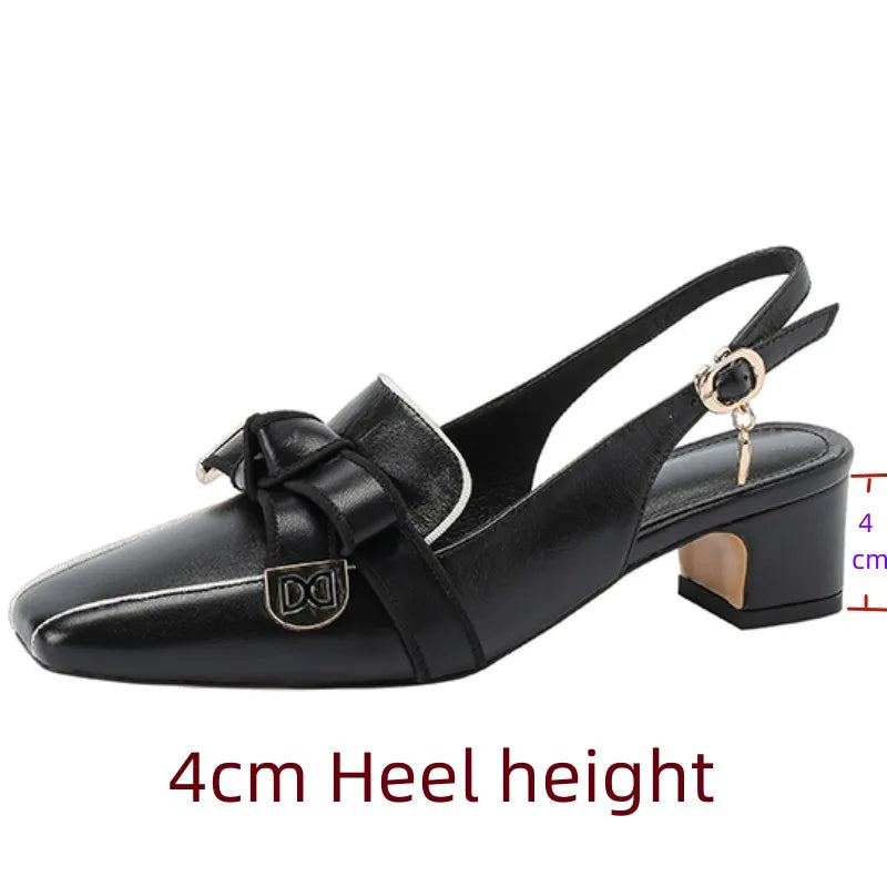 【JOCHEBED HU】2026 New Summer Retro High-heeled Lady Sandals Female Thick Heel Square Toe with Back Empty Shoe Trend 33-46