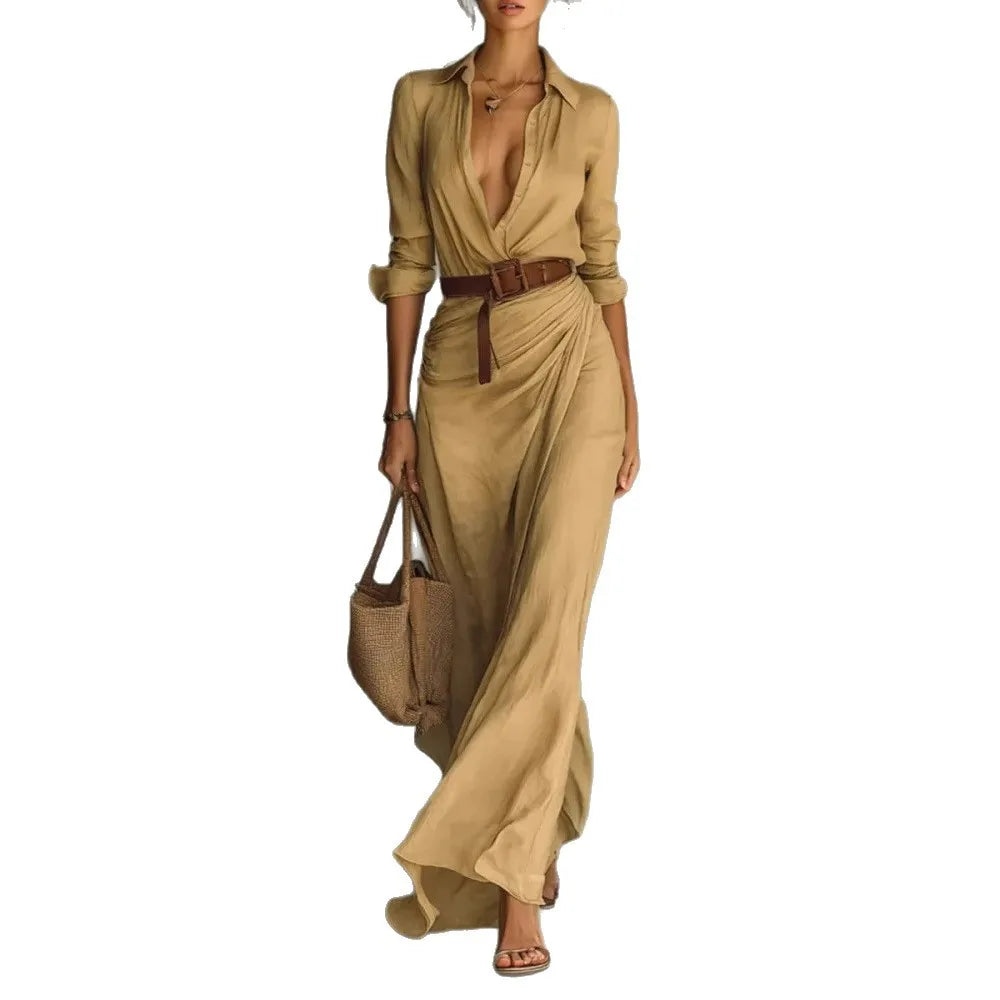 Polyester Satin Dress — Slim A-Line Irregular Hem — White | KIMLUD