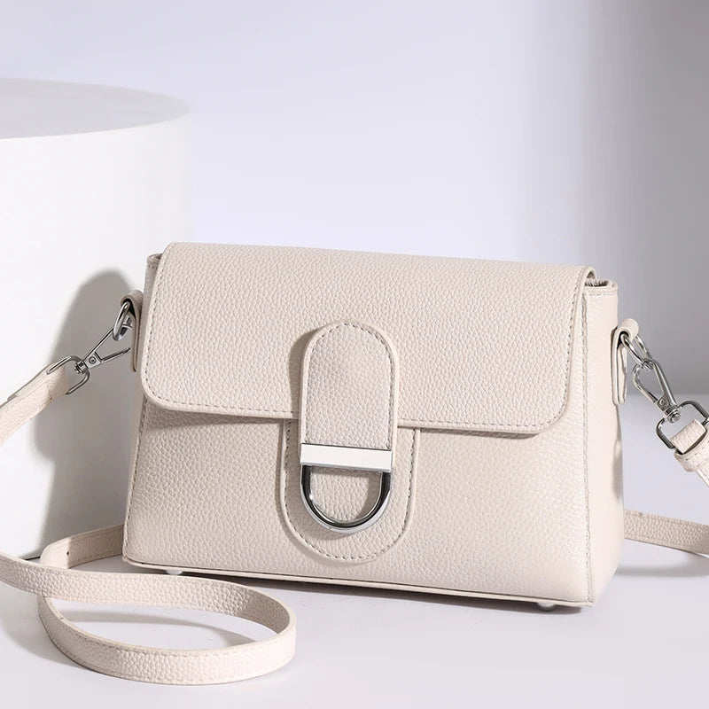 Genuine Cowhide Crossbody Bag Small Flap — Black | KIMLUD