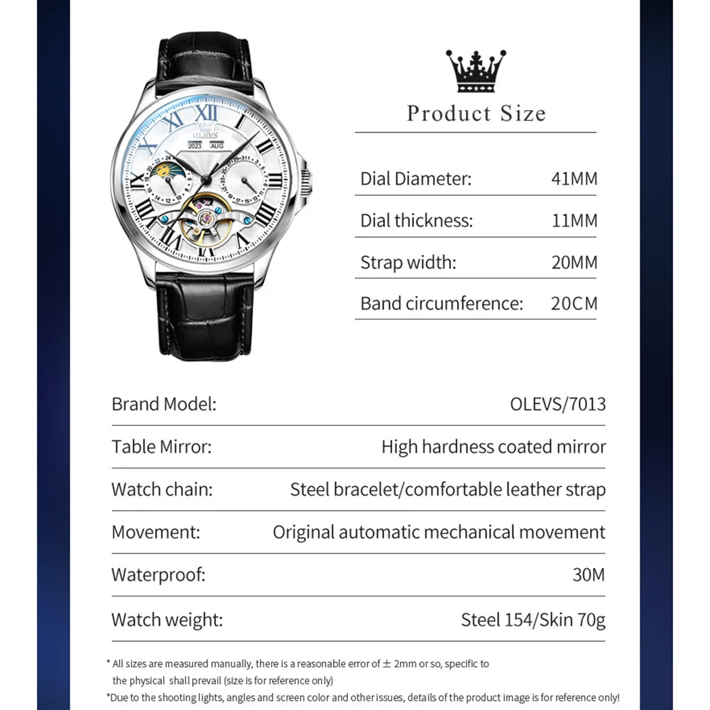 Moon Phase Mechanical Watch Automatic Self-Wind — Silver | KIMLUD