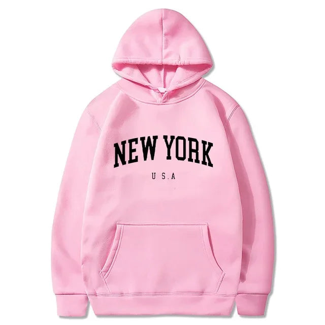 Hoodies – City Letter Graphic – Polyester – Loose Casual | KIMLUD