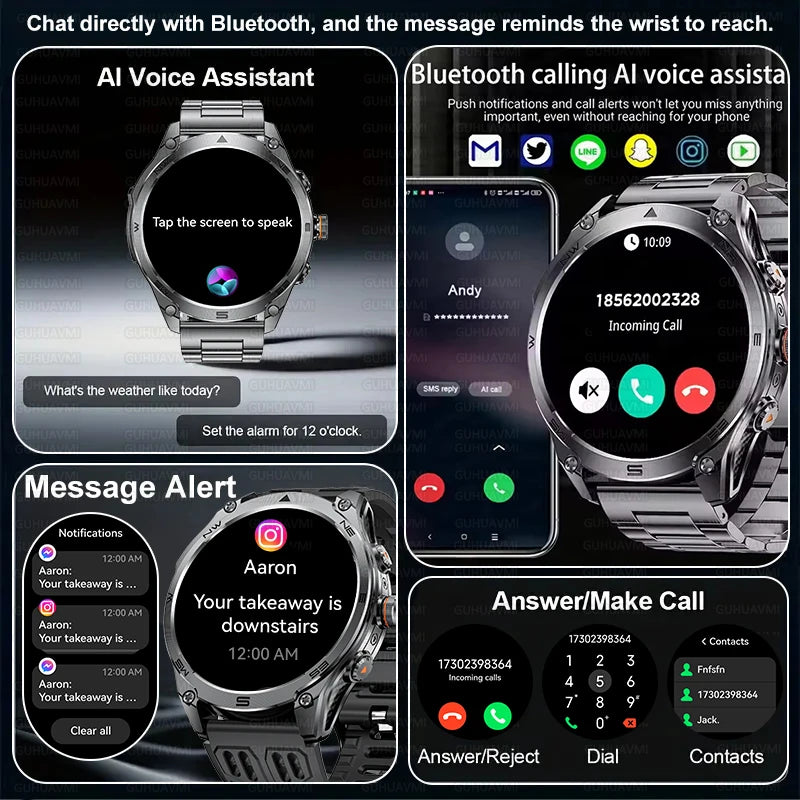 2025 New Military Smart Watch 1000Mah Battery GPS Compass 10ATM Waterproof Tactics Sport Flashlight BT call Smart Watch For Men