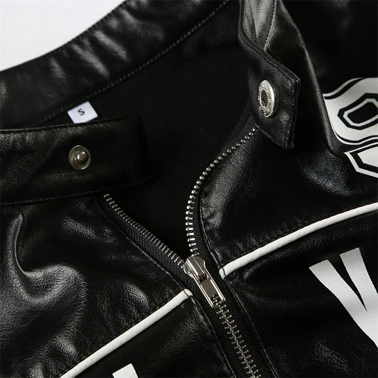 kliou Letter PU Patchwork Women Coats New Hipster Button Zip-up Full Sleeve Crop Jackets Trend Cool Street Outwear Spring New
