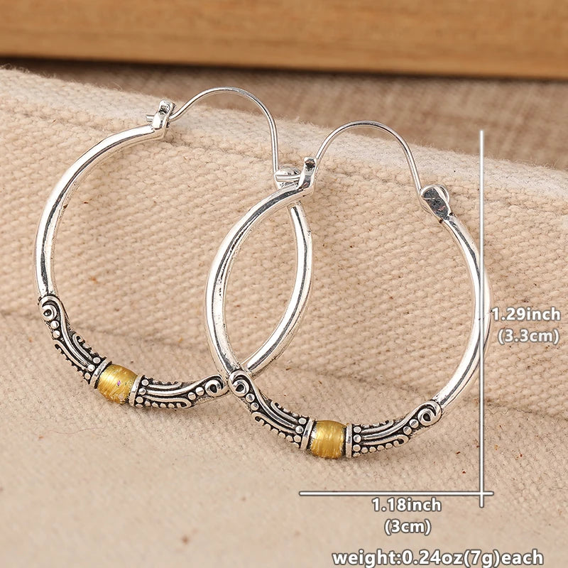 Hoop Earrings – Two-tone Textured Design – Copper Metal – Silver | KIMLUD