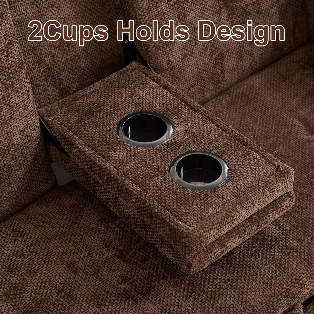 Fabric Upholstery Convertible Sofa Bed With Pull-Out Sleeper, Cup Holders And USB Ports — Brown | KIMLUD
